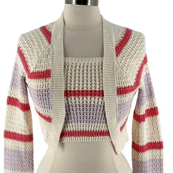 NWT American Eagle Crochet Striped Tube Top Long Sleeve Cardigan Sweater Set M - Picture 3 of 9